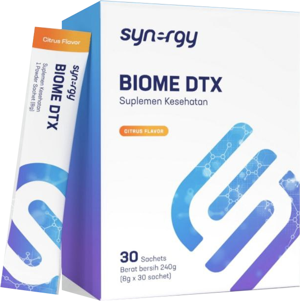 Biome DTX Synergy, kemasan box dan sachet